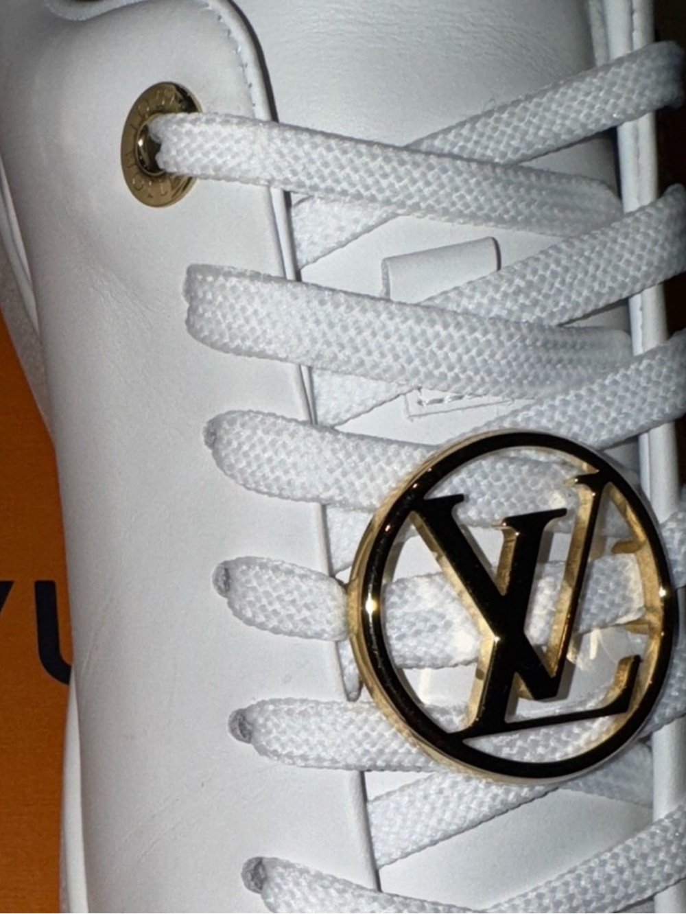 Louis Vuitton White Leather Sneakers with Gold LV Medallions - Picture 5 of 9